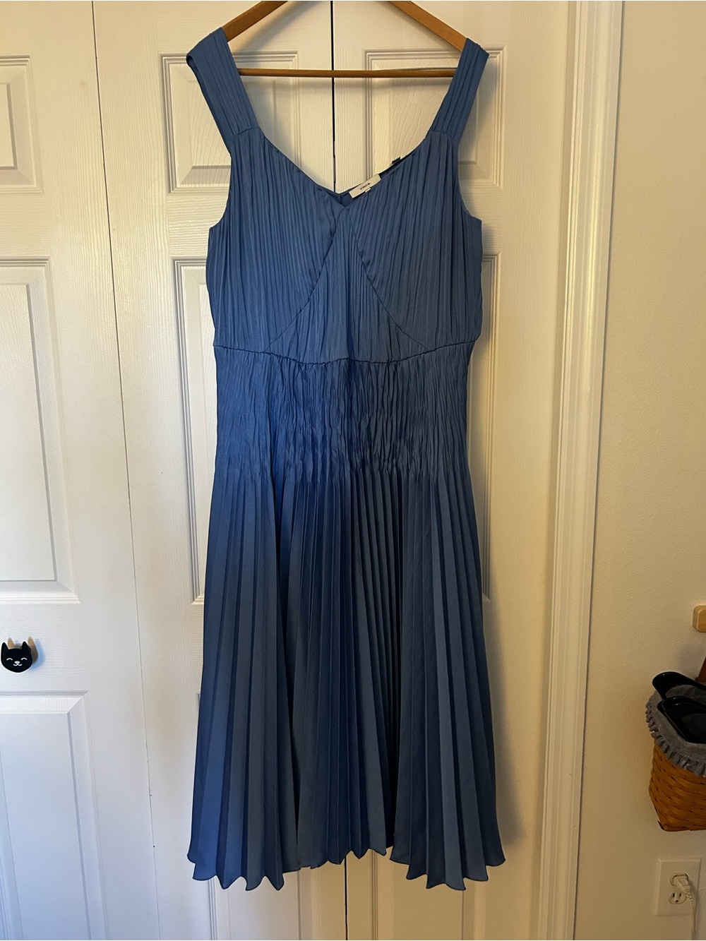 Vince V-neck Pleated Slip Dress in Hydrangea Blue